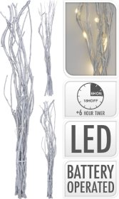 Dekoracija Gluosnio Šakelė, 40 cm, su 12 vnt. LED, sidabrinės sp.