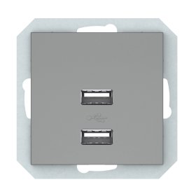 Kištukinis lizdas VILMA QR1000, 2 vietų, įleidžiamas, be rėmelio, 2xUSB-A, pilka matinė sp., USB-3,4A-02