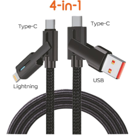 Automobilinis telefono greito įkrovimo laidas ALBURNUS, USB/TYPE-C SU TYPE-C/LIGHTINING,  laido ilgis 2 m., juodos spalvos; 100 W