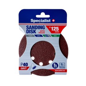 Šlifavimo diskas SPECIALIST+, su skylėmis, P40, 125 mm, 5 vnt.