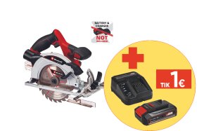 Akumuliatorinis diskinis pjūklas EINHELL TE-CS 18/165-1 Li, Solo, diskas 165 mm, pjovimo gylis 90°/45° - 54/35 mm., 18 V, Li-ion, svoris 2,6 kg, be akumuliatoriaus ir kroviklio