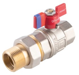 Pilno pralaidumo rutulinis ventilis FERRO Power, trumpa rankena, vidus-išorės, su veržiama jungtimi, 1 1/4", KFPS4, KFPS4