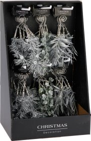 Kalėdinė dekoracija Šakelė, blizganti, pakabinama, sidabrinės sp., 3 skirtingi dizainai, 5 x 2 x 18 cm