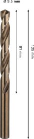 Grąžtas metalui BOSCH HSS-Co, DIN 338, 9,5 × 81 × 125 mm