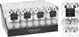 Eglutės žaisliukų rinkinys, 16 vnt., stiklas, sidabro sp., matiniai, blizgūs ir žėrintys, skersmuo 5 cm