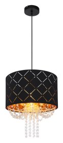 Pakabinamas šviestuvas GLOBO Clarke, E27, 1 x 40W, 230V, matinio nikelio sp., aksomas juodos/auksinės sp., skaidrūs kristalai, 350 x 1500 mm, 15229H3