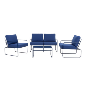 Lauko baldų komplektas PATIO Nefryt, komplektą sudaro dvivietė sofa, 2 foteliai ir stalas, mėlynos sp.