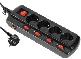 Ilgiklis ELECTRALINE Multisocket Multiswitch, 4 lizd., 1,5 m, su įž., su 4 jungikliais, 3 x 1,0, su apsauga nuo perkaitimo, juodos sp., 62515