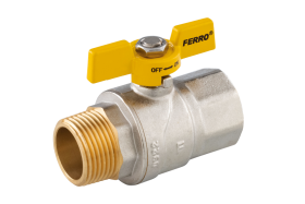 Rutulinis ventilis dujoms FERRO G61, 1/2", trumpa rankena, vidus/išorė, KGMN11