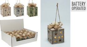 Kalėdinė LED dekoracija Dovanų dėžutė, pakabinama, 3 skirtingi dizainai, 6 x 6 x 8,5 cm, 3 x LR44 baterijos komplekte