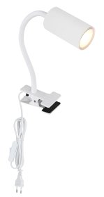 Kryptinis šviestuvas GLOBO Robby, GU10, 1 x 25W, 230V, prisegamas, su jungikliu ant 1,5 m ilgio laido, metalinis, baltos sp., 100 x 415 x 290 mm, 57911KW