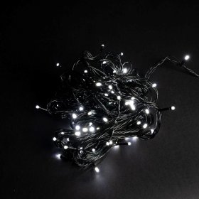 Šviečianti girlianda SUNLUX L10, 100 LED su plonu laidu, 10 m., balta spalva, IP44, tinka naudoti lauke, 1A 10M-3