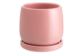 Kambarinis keraminis vazonas 4Living Heidi, su lėkštute, rožinės sp., 15,5 x 15,5 x 15 cm.