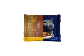 Konservuotas kačių ėdalas LOVELY HUNTER, visų veislių suaugusių sterilizuotų kačių šlapių pašarų rinkinys su triušiena ir antiena, su vištiena ir kalakutiena, 4x85 g