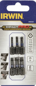 Smūginiai sukimo antgaliai IRWIN Impact Pro, 25 mm, 1 x TR10, 1 x TR15, 1 x TR20, 1 x TR25, 1 x TR27, 1 x TR30