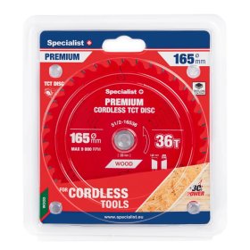 Medienos pjovimo diskas SPECIALIST+ Premium, akumuliatoriniams pjūklams, 165x20 mm, 36 dantys