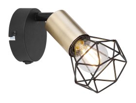 Kryptinis šviestuvas GLOBO Xara I, E14, 1 x 40W, 230V, su jungikliu, metalinis, matinės juodos, sendinto žalvario sp., 80 x 135 x 130 mm, 54802S-1AB
