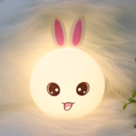 Naktinis šviestuvas ANNY Kiškis, įkraunama baterija USB-C laidu, 1200 mAh, silikoninis