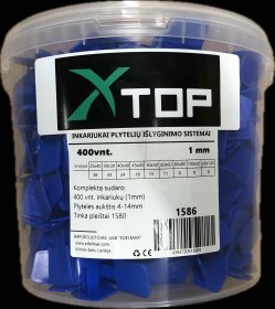 Plytelių inkarai XTOP, 1 mm, plytelių išlyginimo sistemai, komplekte 400 vnt.