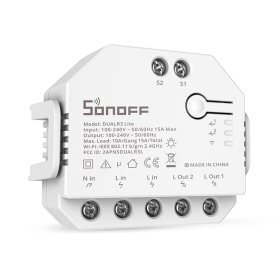 Išmanusis jungiklis SONOFF Dual R3 Lite, 100-240VAC, max 3300W, Wi-Fi, valdomas programėle, išorinis jungiklio valdymas tiek variklio, tiek jungiklio režimu.