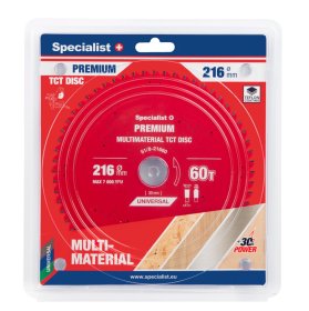 Medienos pjovimo diskas skersinio pjovimo staklėms SPECIALIST+ Multimaterial, 216x30 mm, 60 dantų