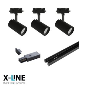 Kryptinis šviestuvas ant bėgelio DPM X-LINE STR-3XGU10-B, GU10, 3 x 60W, 230V, juodos sp., 1000x60x117 mm