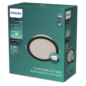 Montuojamas šviestuvas panelė PHILIPS Meson, įleidžiama, LED 5,5 W, 3000K, 500lm, apvali, juodos sp., 90 mm skersmens