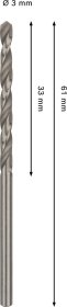 Grąžtas metalui BOSCH HSS-G, DIN 338, 3 × 33 × 61 mm