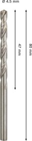 Grąžtas metalui BOSCH HSS-G, DIN 338, 4,5 × 47 × 80 mm