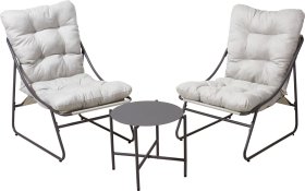 Sodo baldų komplektas, dvi kėdės ir stalas, pilkos sp.