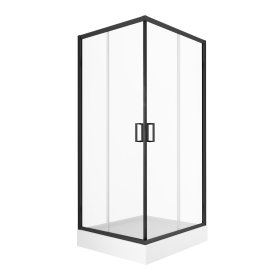 Dušo kabina HARMONY Ethereal Black HAR-0298, 90 x 90 x 201 cm,  R-55, kvadratinė, juodas profilis, skaidrus stiklas 5 mm, su žemu padėklu, sifonu