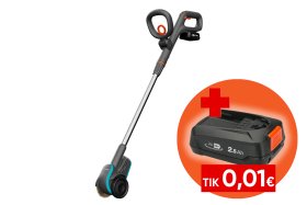 Akumuliatorinis trinkelių valytuvas GARDENA, 1800/18V, komplekte vielinis ir nailoninis šepečiai, su akumuliatoriumi ir pakrovėju