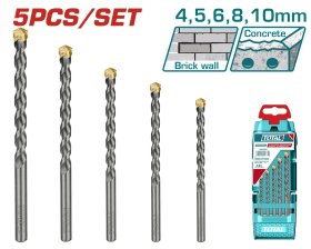 Grąžtų rinkinys TOTAL, betonui, 5 vnt. (4,5,6,8,10 mm), TACSD5051