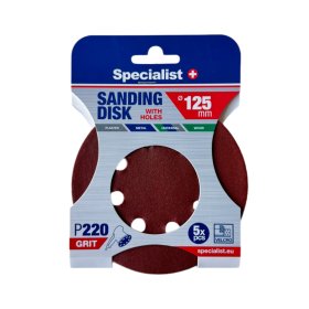 Šlifavimo diskas SPECIALIST+, su skylėmis, P220, 125 mm, 5 vnt.