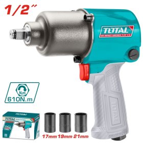 Smūginis veržliaraktis TOTAL, pneumatinis, 1/2", 7000 rpm, 610Nm, 142.5l/min, (angaliai 17, 19, 21 mm), TAT40122