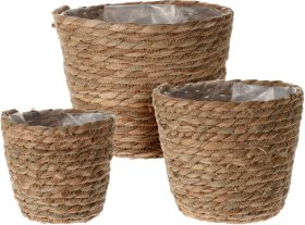 Kambarinių pintų vazonų rinkinys, (trijų dydžių: 23 x 18cm., 19 x 16cm., 15 x 14cm.), 3 vnt.