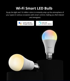 Išmanioji LED lempa SONOFF B02-B-A60, 9W, E27, A60, 220-240V, 806 lm, 2700-6500 K, Wi-Fi, valdoma programėle, galima valdyti balsu
