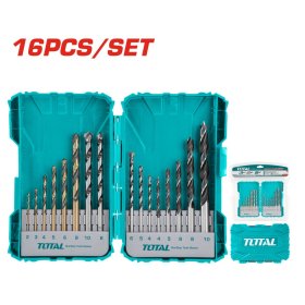 Grąžtų rinkinys TOTAL, 16 vnt., metalui (2-8mm), betonui (4,-10mm), medžiui (4-10mm), TACSDL11601