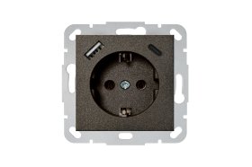 Kištukinis lizdas LIREGUS Epsilon, 1 vietos su krovikliu 3.4A 1xUSB A ir 1xUSB C, įleidžiamas, antracito sp., su įžeminimu, IUK-3-01.E/J 