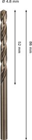 Grąžtas metalui BOSCH HSS-Co, DIN 338, 4,8 × 52 × 86 mm