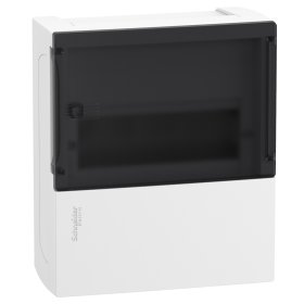 Automatinių išjungiklių skydelis paviršinis SCHNEIDER, Mini Pragma, 8 modulių, baltas su skaidriomis durelėmis, su kontaktinėmis kaladėlėmis nuliui ir įž., IP40, MIP12108S