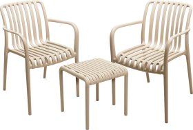 Plastikinis sodo baldų komplektas, staliukas 45 x 45 x 48 cm, 2 kėdės 56 x 55 x 81 cm, spalva šviesiai pilka