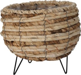 Kambarinis pintas vazonas ant kojelių, iš kukurūzų lapų, išmatavimai 20,5 x 14,5 x 19,5 cm., N