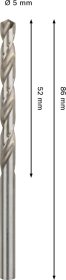 Grąžtas metalui BOSCH HSS-G, DIN 338, 5 × 52 × 86 mm