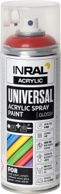 Aerozoliniai dažai INRAL ACRYLIC UNIVERSAL, 400 ml, karmino raudona, blizgi, RAL3002