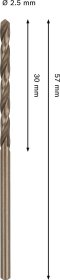 Grąžtas metalui BOSCH HSS-Co, DIN 338, 2,5 × 30 × 57 mm