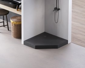 Dušo padėklas HARMONY Laut Rock HAR-0120, 80 x 80 x 11,5 cm, akrilinis, juodas, penkiakampis, natūralaus akmens imitacija