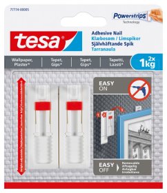 Klijuojami kabliukai TESA 77774, 2 vnt. x 1, lygiems paviršiams, reguliuoj. aukštis, skirti iki 1 kg, komplekte 3 dvipusio lipn. juostelės