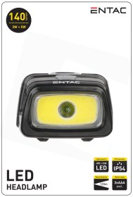 LED žibintuvėlis ENTAC En-8146, 3W (XPE) + 5W (COB), 100+140 lm, IP54, atstumas 120 m, ant galvos, 3xAAA elementai (kompl. nėra), juodos sp.