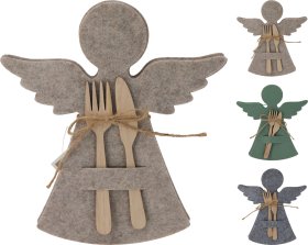 Kalėdinis stalo įrankių laikiklis Angelas, veltinis, įvairių sp., 20 x 1,5 x 22 cm